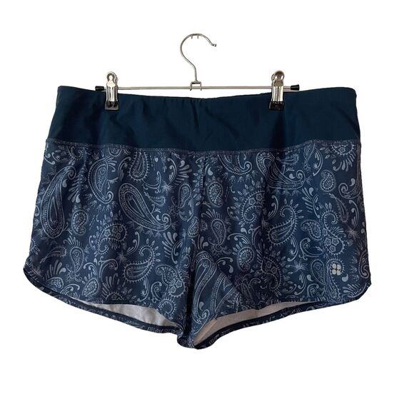 Sweaty Betty XL Running Short Dark Blue Paisley Print Zip Pocket Lined - Picture 1 of 6